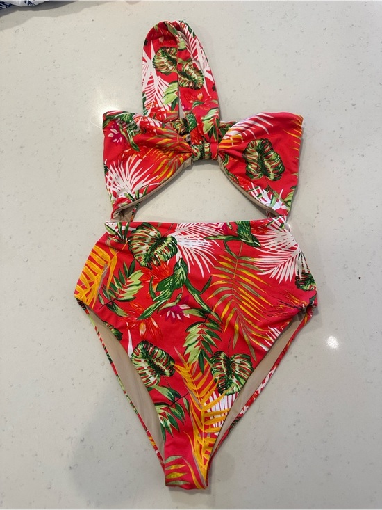 Dolce Vita Other - Dolce Vita Tropical Red One Piece Swimsuit One Shoulder Tie Back Cheeky XS